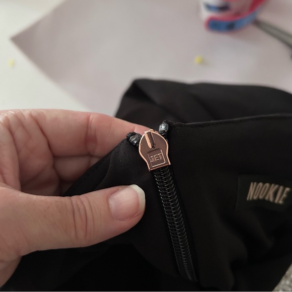 NEW Nookie Sz Small Nouveau Gown in Black Pearl Neckline Slit Crepe Strapless - Picture 10 of 10